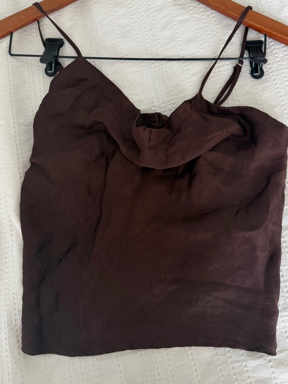 Zara Brown Satin Cowl Neck Crop Top